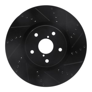 Subaru Impreza Brake Rotor (1) - Front Right - R1 Concepts - Drilled & Slotted - Black - `05-`20